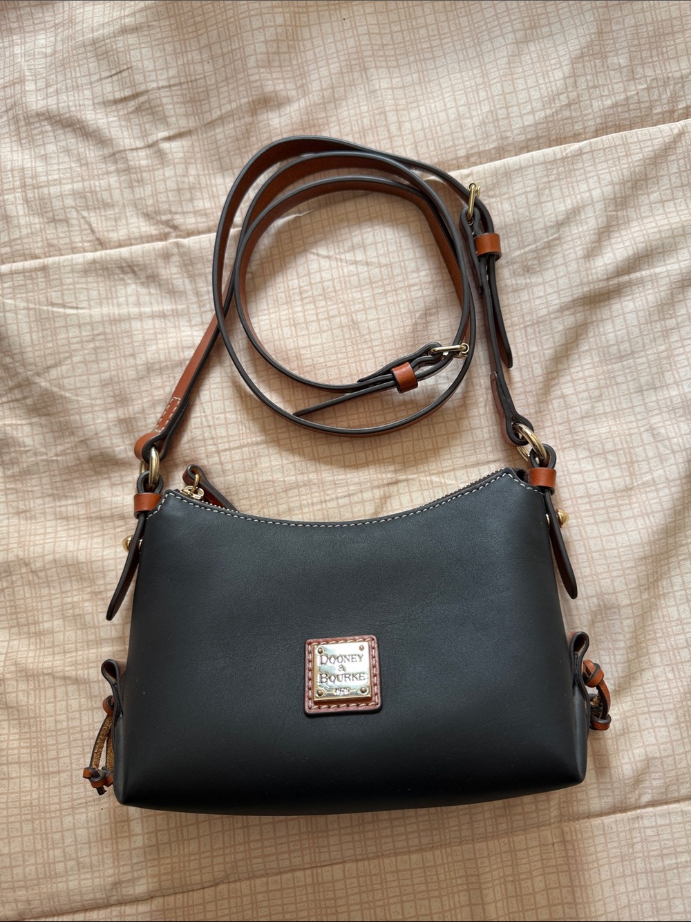 Dooney & Bourke Black Leather Crossbody with Brown Trim NWOT